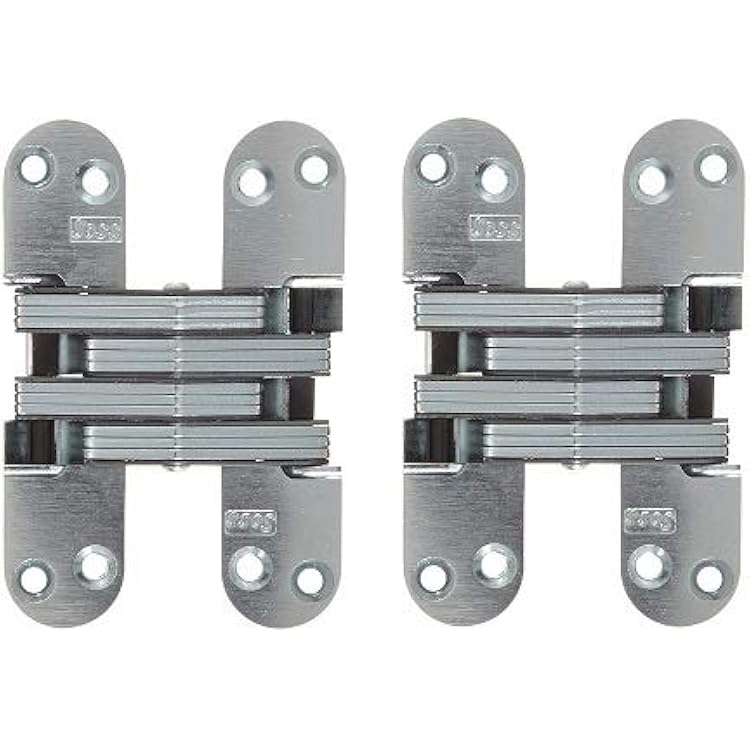 SOSS 218US26D Mortise Mount Invisible Hinge with 8 Holes, Zinc, Satin Chrome Finish, 4-58 Leaf Height, 1-18 Leaf Width, 1-4164 Leaf Thickness, 10 x 1-12 Screw Size 2