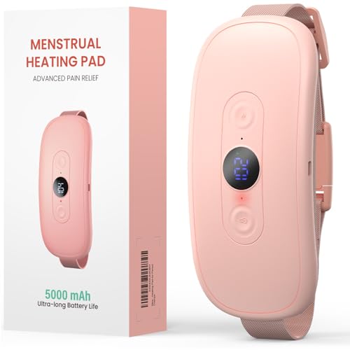 Koonie Heating Pad for Period Cramps, 5000 mAh Large Capacity, 5-10h Working Time, Portable Cordless Menstrual Heating Pad with 6 Heat Levels and 6 Massage Modes, Period Massager for Women Girls