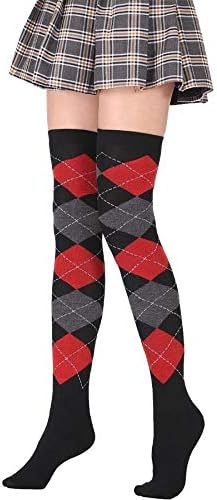 Plaid Socks Women Funny Christmas Gifts Thigh High Nylon Long Stockings Cute Clothing Over Knee Socks