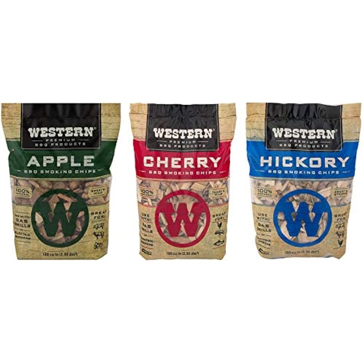 Western Popular BBQ Smoking Wood Chip Variety Pack Bundle 3 - Popular Flavors - Apple & Hickory, with Cherry