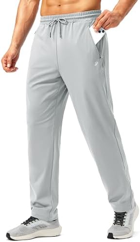 Pudolla Mens Athletic Pants with Zipper Pockets Stretch Workout Sweatpants Lightweight Running Joggers for Men