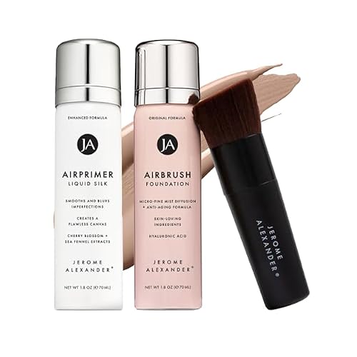 MagicMinerals AirBrush Foundation Set by Jerome Alexander 3pc Set Includes Primer, Foundation and Kabuki Brush - Spray Makeup with Anti-aging Ingredients for Smooth Radiant Skin Medium