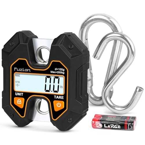 Fuzion Mini Crane Scale - Hanging Scale 440lb200kg1960N, Deer Scale with Large LCD Display, Hold & Tare Functions for Hunting, Farms, Fishing, No Setup Required