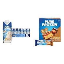 Pure Protein Vanilla Shake 30g Protein, 12 Pack + Pure Protein Chocolate Salted Caramel Bars, 19g Protein, 12 Count