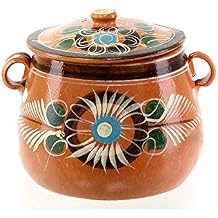 New Olla De Barro Frijolera w/Lid 3.5 Quarts Canterito Cazuela Traditional Floral of Set