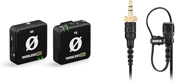 RDE Wireless ME Ultra-Compact Wireless Microphone System with Built-in Microphones & Lavalier II Premium Ultra-Low-Profile Lavalier/Lapel Microphone for Broadcast, Filmmaking, Content Creation