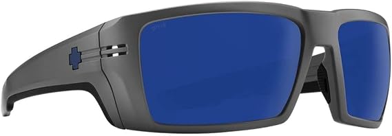 Spy ANSI Certified Rebar Sunglasses Matte Gunmetal with Happy Gray Green Polar Dark Blue Spectra Mirror Lens