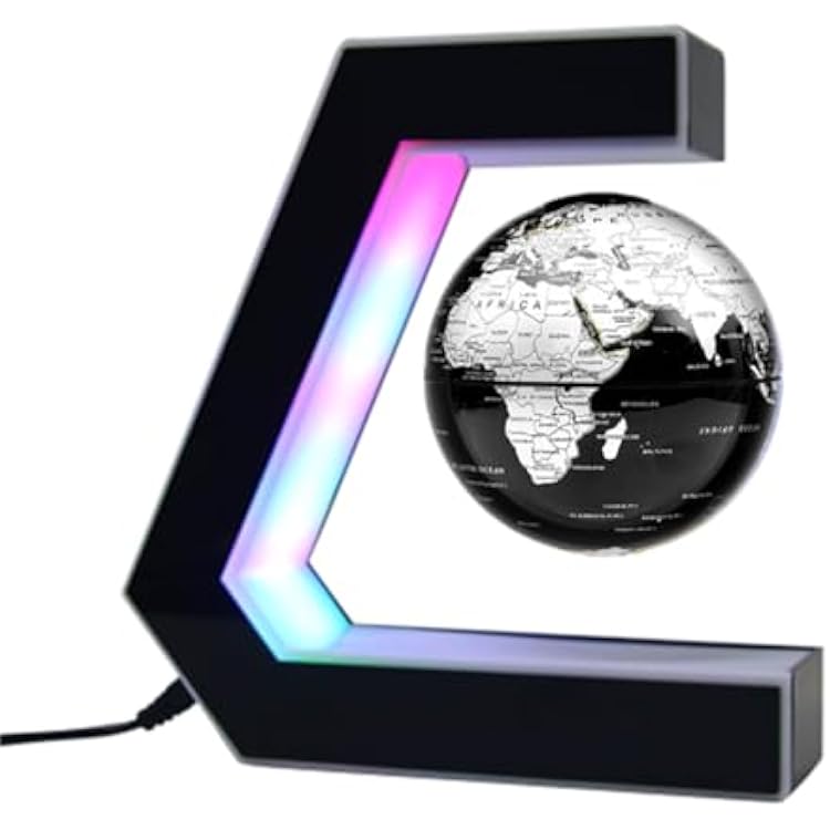 Personalized Magnetic Levitating Globe with LED Light Anti Gravity Floating World Map Globe Cool Birthday Gift for Men Boys Boss Office Home Bedroom Desk Gadget Decor Black
