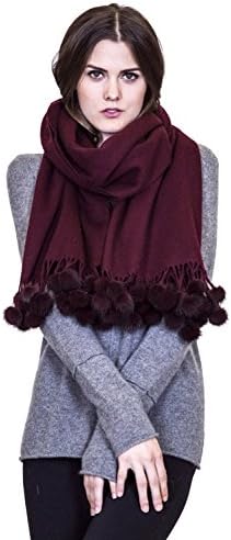 Cashmere scarf, scarves, shawl with Mink pom-pom balls