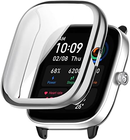 Screen Protector Cases Compatible with Amazfit GTS 4 Mini, Durable Full Coverage TPU Protective Cover Bumper Frame Protector Case Accessories Fit for Amazfit GTS4 Mini Smartwatch Silver