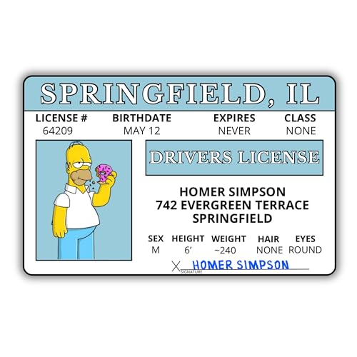 Homer Simpson Driver License ID | Funny Plastic ID | for TV Show Fans Complement for Costumes | Double Sided | Collectible Trading Card | Novelty Gift for Holidays