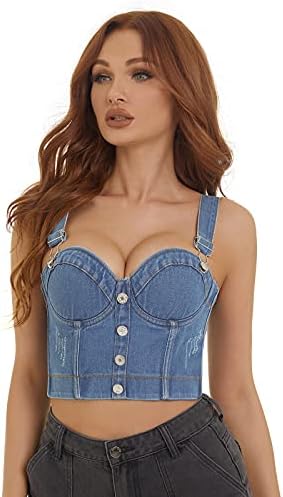 Fashion Blue Denim Bustier Crop Top Jeans Corset Top for Women