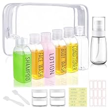 Travel Bottles for Toiletries 10 Pcs 3.4oz Travel Size Toiletries TSA Approved Pre-labeled Travel Shampoo Bottles Refillable Spray Bottle Leak Proof Small Cream Jars for Body Wash Lotion(Clear)