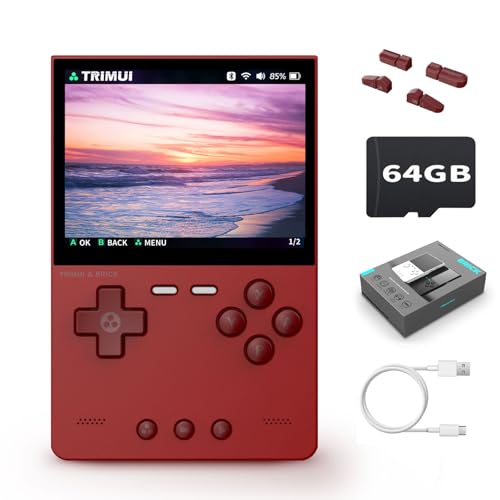 Trimui Brick Retro Game Console 3.2-Inches 1024x768 IPS Screen Built-in 64G TF Card Video Gaming Consoles 3000mAh Lithium Battery Supports Multiple Simulators Casual Game ConsoleRed