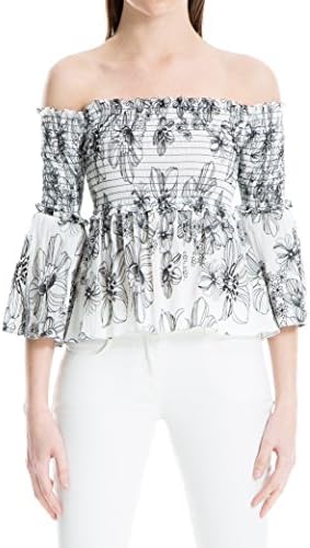 Floral Embroidered Smocked Top CreamBlack