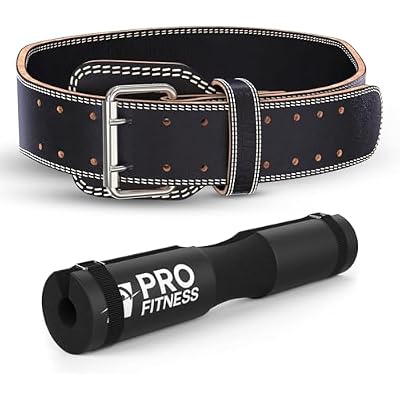 ProFitness Leather Weight Lifting Belt & Barbell Pad | Squat Pad for Men & Women -Premium 4 Wide Weight Belt & Squat Pad for Men & Women Shoulder Support for Squats, Lunges & Hip Thrust - For Olympic