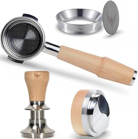 Espresso Accessories Kit 58mm for E61 Group Head Bottomless Portafilter, Calibrated Tamper, Dosing Funnel with Puck Filter, and Espresso Distributor