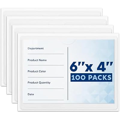 Mifflin-USA - Index Card Holder - 4x6, 100 Pack - Clear Self-Adhesive Pockets - Label Holders for Organizing Storage Bins & Containers - lastic Sleeves for Protecting Cards & Labels