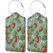 Vintage Strawberry and White Floral Stainless Steel Circular Ring Leather Travel Bag Luggage Tag with Privacy Cover