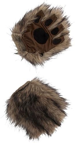 Brown Fingerless Paws for Adults - Faux Fur Paws with Stretch Knit Palm and Open Fingertips
