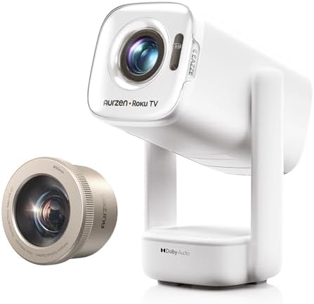 Aurzen D1R air Roku TV USB-C Powered Smart Projector Bundle with Aurzen AuroraBeam Lens