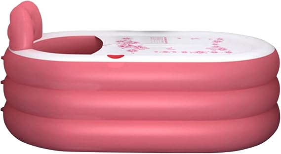 Inflatable Adult Bath Tub, Free-Standing Blow Up Bathtub Foldable Portable Pools with Air Pump for Adult Spa,Pink-130CM