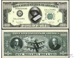 American Art Classics World War II Commemorative Million Dollar Bill in Protective Holder