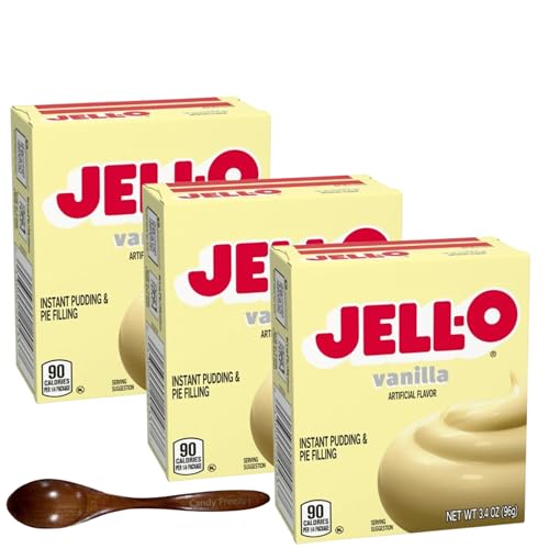 Jell-O Instant Pudding & Pie Filling Mix 3.4 oz Box Pack of 3 with Candy Freezer Wooden SpoonsVanilla - Wooden Spoon