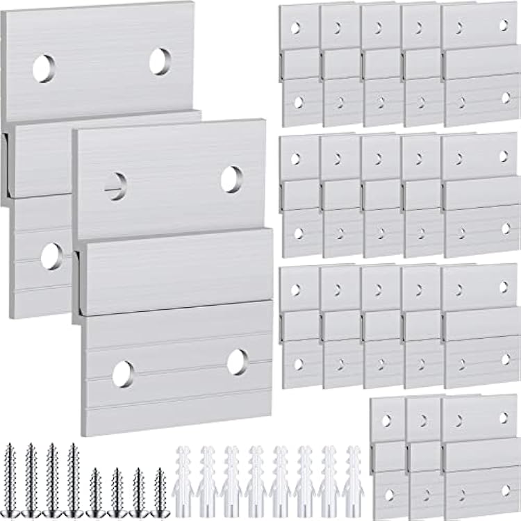 Therwen 40 Pcs French Cleat Picture Hanger Kit 2 Inch Aluminum Z Clip Supports 80lbs Heavy Duty Mirror Wall Mounting Brackets Hanging Hardware Supports for Panel Shelf Whiteboard Frames 2 Inch