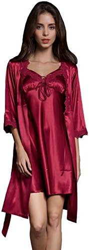 SUNBABY Women Sexy Silk Satin Robe Camisole Pajama Dress 2 Piece suit Sleepwear