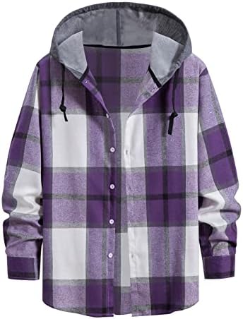 Mens Sweatshirt Plaid Button Shirt Causal Long Sleeve Lightweight Shirt Jacket With Hood Fall Winter Outwear Coat