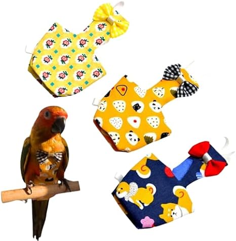 3PCS Bird Diaper with Adjustable Shoulder Strap Washable Parrot Diapers Reusable Bird Flight Suit Nappies Protective Breathable Nappy Clothes for Parakeet Macaw Conure (XS)