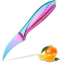 WELLSTAR Birds Beak Paring Knife, 2.5 Inch Peeling Knives with Rainbow Titanium Coated High Carbon Stainless Steel Curved Blade for Fruit and Vegetable Garnishing Cutting