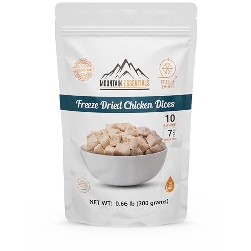 MOUNTAIN ESSENTIALS Freeze-Dried Diced Chicken Fully Cooked and Ready to Eat | Everyday Pantry Staple for Meal Prep, Camping & Emergency Survival | Premium Quality Meat | 10 Servings per Pouch | Made in USA | 7-Year Shelf Life | Pack of 1