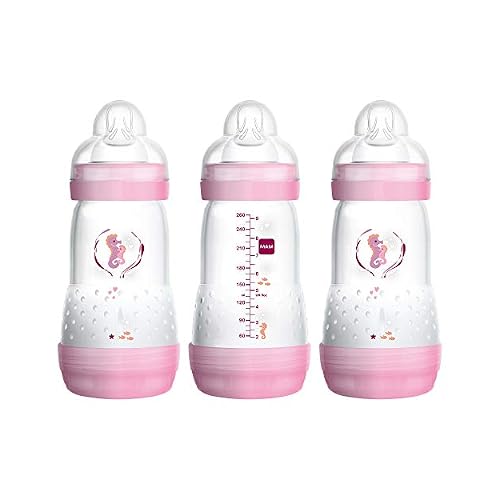 MAM Easy Start Anti Colic Baby Bottle, Easy Switch Between Breast and Bottle, Reduces Air Bubbles and Colic, 3 Pack, 4 Months, Deep SeaGirl
