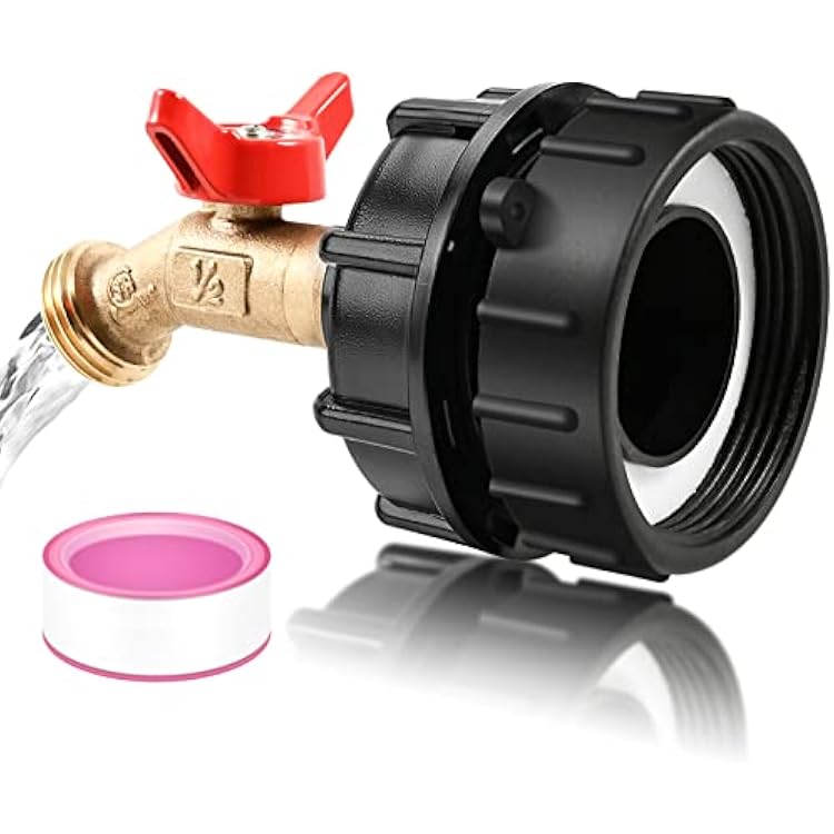 IBC Tote Adapter Fittings, 275-330 Gallon IBC Tote Water Tank Adapter, 2.44 Fine Thread IBC Tote Valve Faucet, Brass Garden Hose Connector, IBC Tote to Garden Hose Adapter