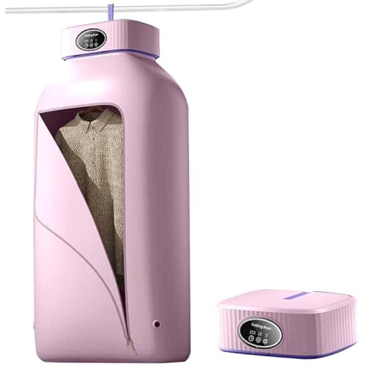 Portable Clothes Dryer, 600W Portable Dryers for Apartment, RV, Travel, Dryer Machine Compact Dryer Machine for Small Clothes, Underwear, Baby Clothes, Hanging Dryer Machine with Timer Function Pink