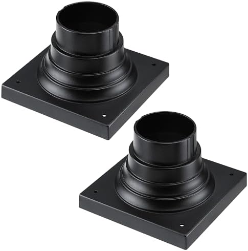 2-Pack Square Anchor Base for Post Mounted Outdoor Lamps Aluminum Alloy Pedestal Mount Base for Stone Walls, Matte Black 6x6 Post Cap Adapter, 3 Inch Pole Fitter