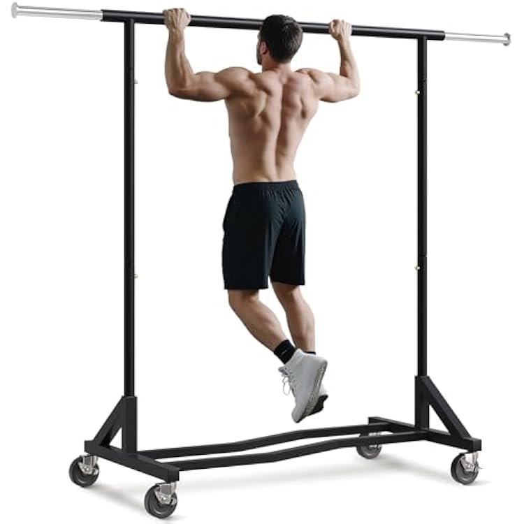 Raybee Clothes Rack, 400LBS Clothing Rack for Hanging Clothes 200, Extendable Rolling Clothes Rack with Sturdy Wheels & Shelves, Portable Garment Rack, Black