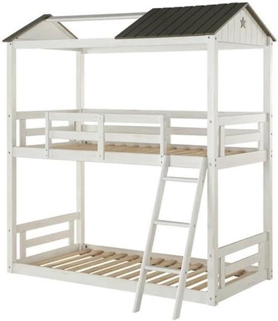 Acme Nadine Cottage Twin Over Twin Bunk Bed in Weathered White & Washed Gray