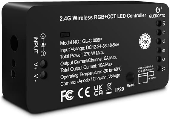 GLEDOPTO Zigbee Pro RGBCCT LED Strip Controller RGB CCT RGBW RGBWW 5 in 1 Compatible with SmartThings Amazon Echo Plus App/Voice Control (Zigbee Pro RGBCCT Controller with Reset Key)