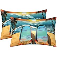 2 Pack Silk Pillowcase for Hair and Skin, Soft Satin Pillow Cases with Zipper, Queen Size 20"x30" Pillow Covers for Sleeping Gift Bed Pillow Case Flip Flops and Tropical Beach Scene Pillowcases