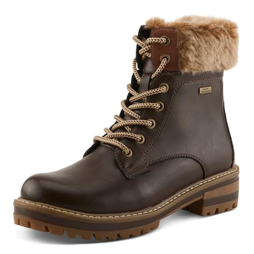 PATRIZIA CANARIO Womens Winter Boot Water-Resistant Faux Leather Ankle Boot with Faux Fur Lining & Lug Sole