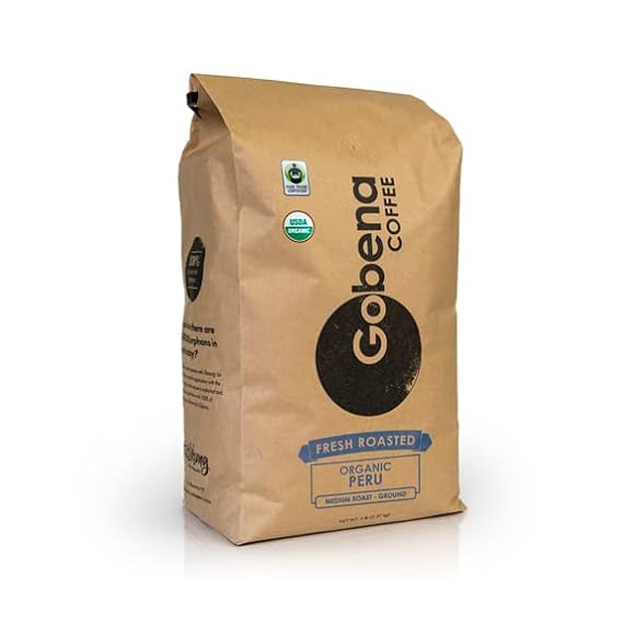 Gobena Coffee 5lb Fair Trade Organic Certified Peruvian Ground Medium Roast,100% Arabica Specialty Coffee, 80 ounces, 5 pounds, Bulk