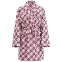 Victoria's Secret Womens Short Cozy Fleece Robe Plaid Pink Soft Tie Waist New