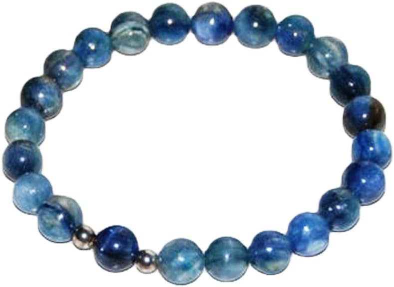 JEWELZ Natural Blue Kyanite 8mm Round Shape Smooth Cut Beads 8 Inch Stretchable Bracelet For Men & Women. Unisex Bracelet For Healing, Meditation, Prosperity, Gift & Luck|GFBR_02147
