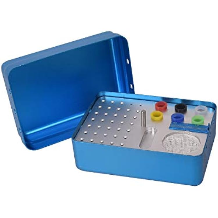 ANNWAH 35 Holes Dental Burs Holder,Dental Bur Block Case with Cover Autoclavable,Multi-Use Aluminum Bur Box Organizer, 6 Colored Holes Storage Gutta - Percha Point for Dental Lab and Dentist Tool