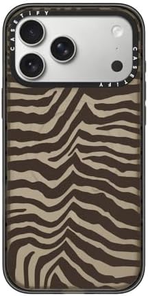 CASETiFY Impact iPhone 17 Pro Max Case [Slim/Compatible with Magsafe / 8.2 ft. 4X Military Grade Drop Protection] - Zebra-Brown - Clear Black