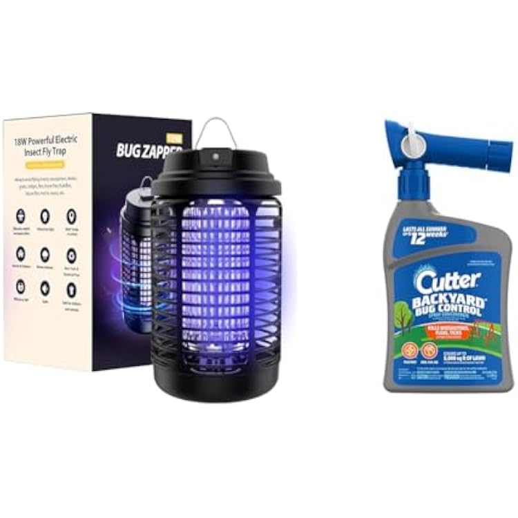 Bug Zapper and Mosquito Repellent Spray Bundle - 4000V Electric Fly Zapper, 9.8 FT Cable, 32 oz Spray for 5000 sq ft, Kills Mosquitoes, Fleas, Ants