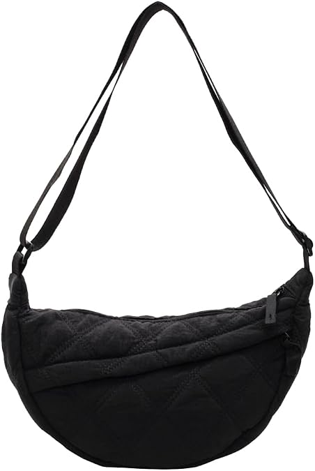 Quilted Crescent Crossbody Bags for Women Puffer Shoulder Hobo Bag Nylon Down Padded Quilted Handbag Dumpling Purse